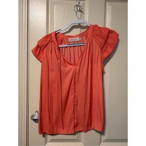 Pants Store Coral V-Neck Flutter Sleeve Blouse